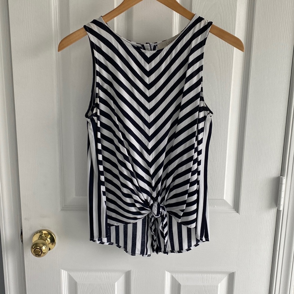 LOFT Petite Striped Tie Front Tank